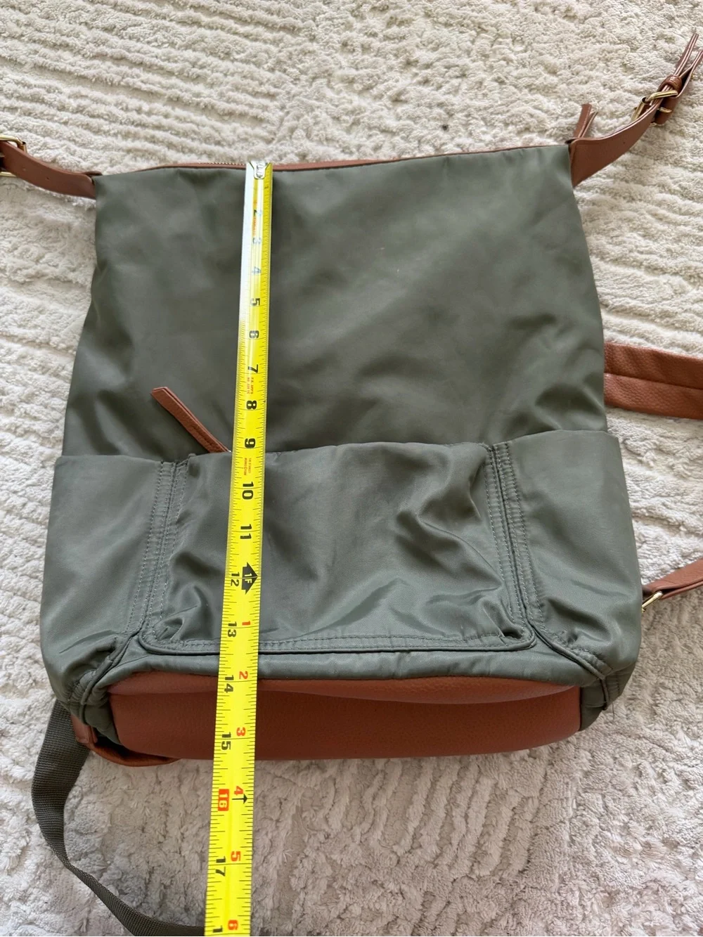 Tommy Bahama Olive Green Nylon Backpack with Brown Leather Trim